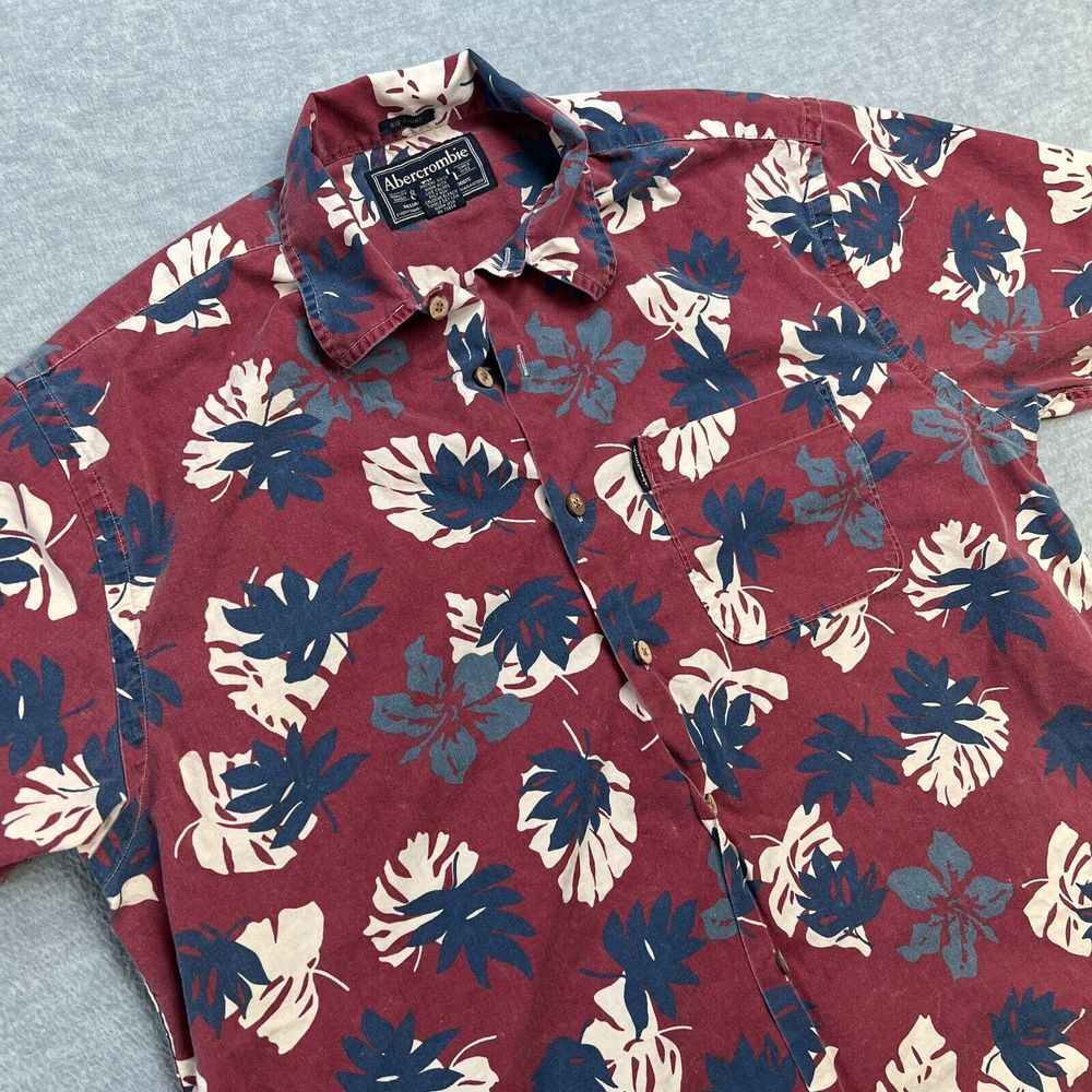 Vintage Abercrombie & Fitch Shirt Mens Medium Red‎ Floral Hawaiian Big Shirt